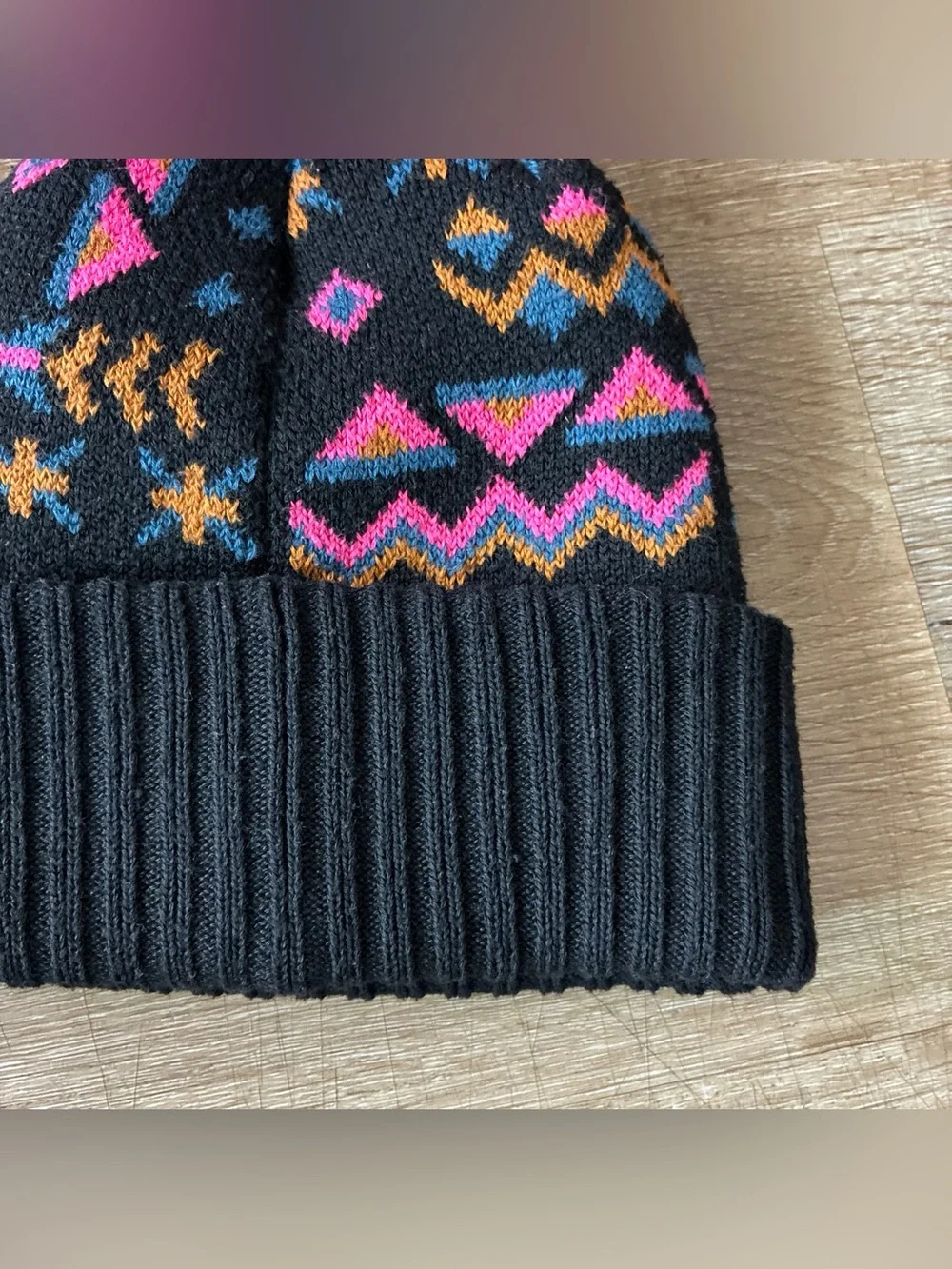 Patagonia Beanie Hat Cap Youth Pink Black Powder Town Pom Ski Ribbed Knit